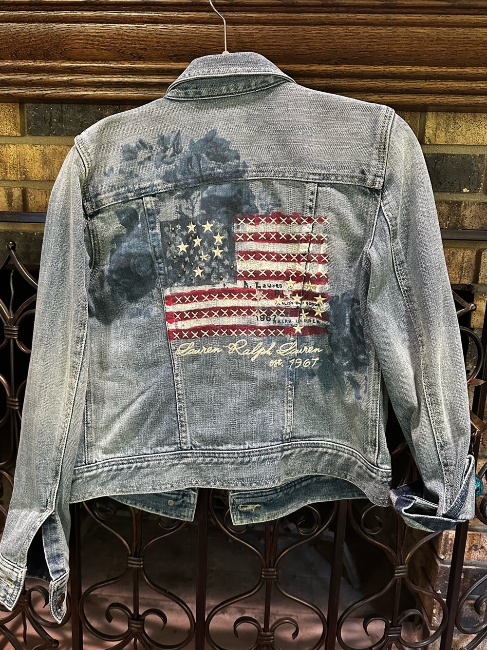 Ralph Lauren Light Blue Denim Jacket with Flag Back Graphic
